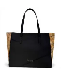 Borsa Shopping Monogram Donna Nero con Logo All-Over e Dettagli Geo