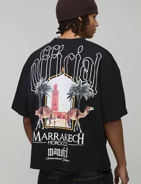Men's Oversized Boxy Morocco Palm Print T-Shirt Black Size Small Black S - boohooMAN - FashionsVida