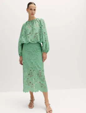 Lace Cutwork Detail Midi Pencil Skirt Grass female - M&S - FashionsVida