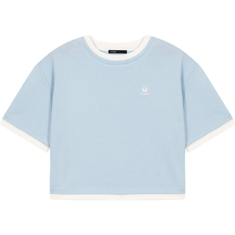 Camiseta de mujer corta bicolor con efecto superpuesto de algodón - Maje - FashionsVida