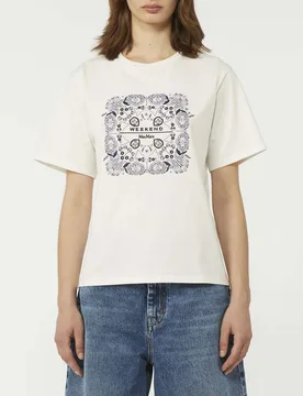 T-shirt bianca in cotone Weekend a maniche corte con ricamo logo a motivo bandana - Max Mara - FashionsVida