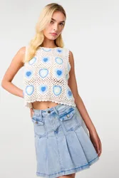 Stone Heart Crochet Top - Stone - Size: M/L