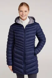 Women's 'Florence' Padded Lightweight Water Resistant Longline Hooded Jacket in Navy Size: 16 - Navy - Size: 16