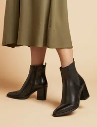 Leather Block Heel Pointed Ankle Boots Black female