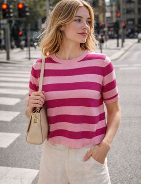 Maglione a righe con viscosa - rosa