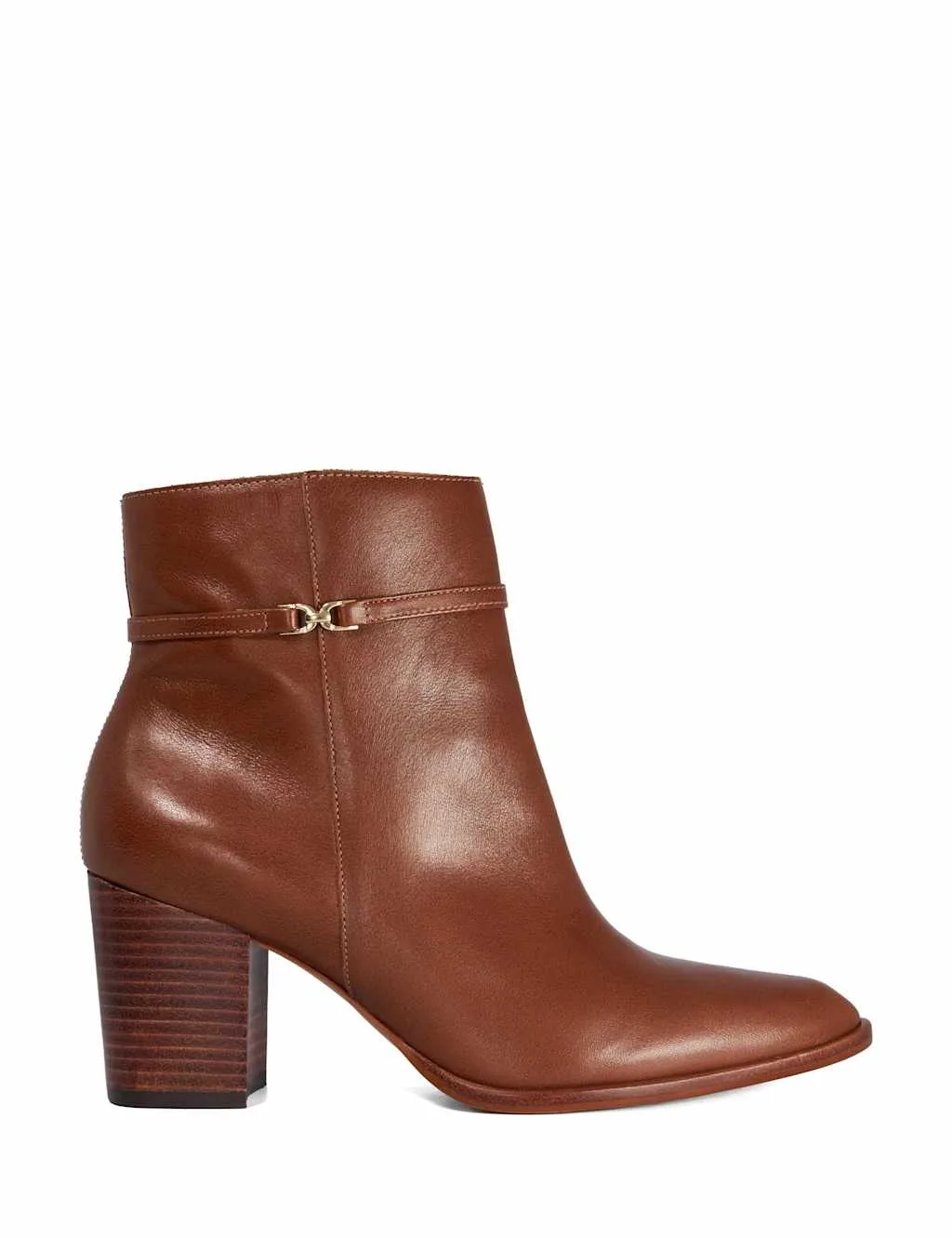 Leather Block Heel Ankle Boots Tan female - Dune london - FashionsVida