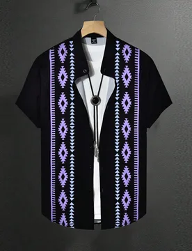 Camisa de manga corta casual de solapa única con estampado gráfico para hombres, camisa de moda para hombres, ropa de hombres, camisas de hombres - Shein - FashionsVida