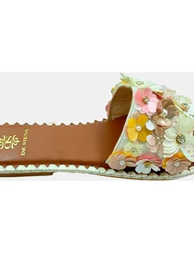 Sandalia plana de mujer con banda de viscosa decorada con flores - DE SIENA - FashionsVida