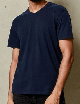 T-shirt basic con scollo a V - blu scuro