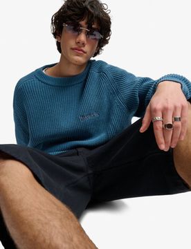 Superdry Herren Bench Gerippter Pullover mit Kastenschnitt Blue - Größe: Xxl