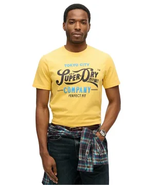T-shirt à Manches Courtes Perfect Fit Script Pigment Yellow XL - Superdry - FashionsVida