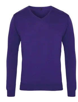 Mens Knitted Cotton Acrylic V Neck Sweatshirt (Purple) - Size 4xl - Premier - FashionsVida