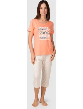 Pijama completo de mujer manga corta estampado gráfico frontal - Massana - FashionsVida