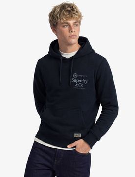 Superdry Herren Baumwolle Logo Druck 1954 Company Kapuzenpullover in Lockerer Passform, Marineblau & Grau - Größe: S