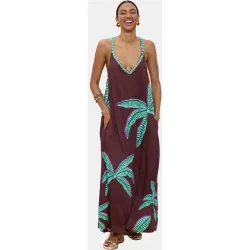 Vestido largo de tirantes con estampado de palmeras