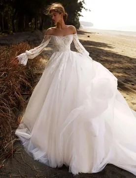 Beautiful A-Line Wedding Dress with Beading Lace Off the Shoulder Bridal Gown Long Sleeves Princess Vestido De Novia - Aliexpress - FashionsVida