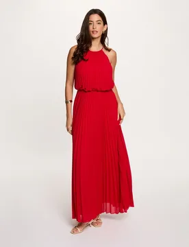 Vestido largo plisado con escote redondo - Morgan - FashionsVida