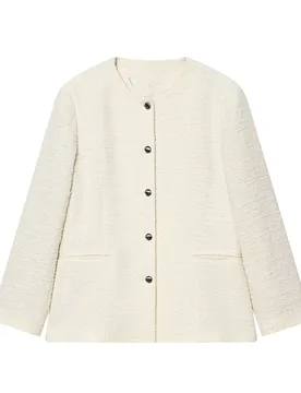 Jenny&Dave Minimalist French Beige Women's Jacket Woman Clothes Blazer Woman Single Breasted Round Neck Suit Jacket For Women - Aliexpress - FashionsVida