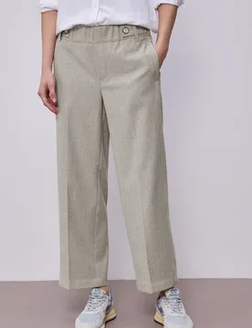 High Waist Wide Leg Hose mit Knopfdetail female Beige