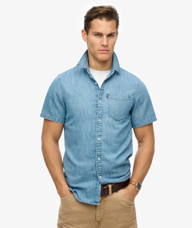 Superdry Men's Essential Kurzarm-jeanshemd Blau - Größe: S - 64.99 - FashionsVida