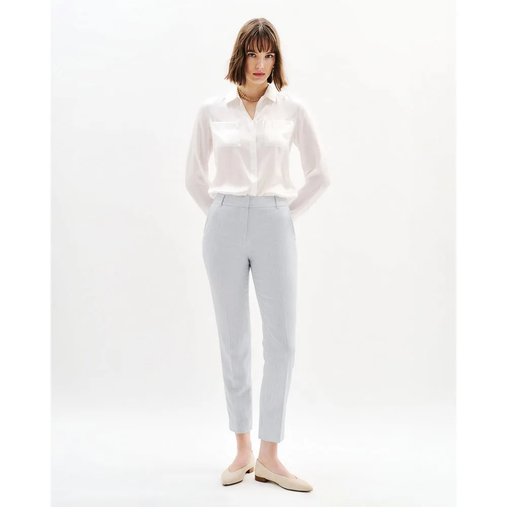 Pantalón pitillo de mujer liso con trabillas en la cintura - Caroll - FashionsVida