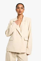 Womens Petite Linen Look Cinched Waist Blazer - Ecru - Size 10 Uk