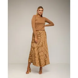 Falda midi con seda, estampado geometrico, y bolsillos