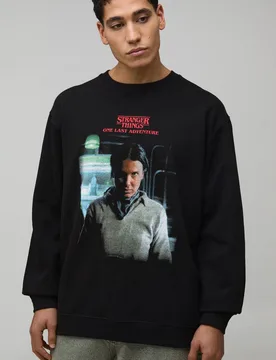 Men's Oversized Stranger Things License Printed Sweatshirt Black Size Small Black S - boohooMAN - FashionsVida