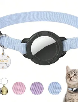 Collar de reflectante con soporte para AirTag, etiqueta de identificación QR ultraligera y segura + cascabeles para gatos y gatitos - Shein - FashionsVida