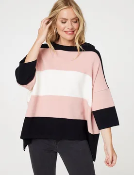 Womens Pink Colour Block Oversized Batwing Top - Size Uk 8-10 (Womens) - Izabel London - FashionsVida