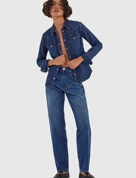 Camicia in denim donna blu medio