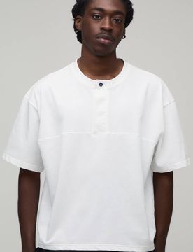Herren Übergroßes Kastenförmiges Henley-Oberteil Mit Verdeckter Knopfleiste White Größe Medium