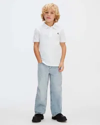 Polo mezza manica bianca in cotone stretch con logo nero