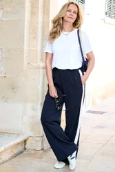 Women's Side Stripe Pull On Trousers 29" (74cm) inside leg in Navy Size: 22 - Navy - Size: 22