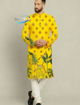 Men's printed kurta vardha fitted Mandarin collar long robe suitable for all occasions, such as high-end wedding venues - Aliexpress - FashionsVida