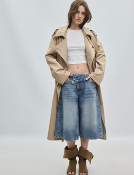 Klassischer langer Trenchcoat Beige S