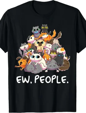 Funny Cat Pile Ew People Graphic Print Crew Neck Cotton Short Sleeve T-Shirt for Men - Aliexpress - FashionsVida