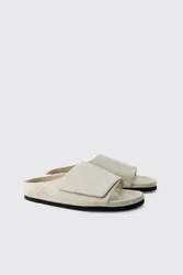 Herren Herren Slipper Mit Geprägtem Kunstwildleder-Riemen Ecru Größe 43