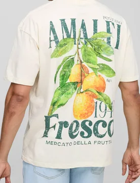 Herren Oversized Amalfi Zitronen-Print T-Shirt Ecru Größe Medium - boohooMAN - FashionsVida