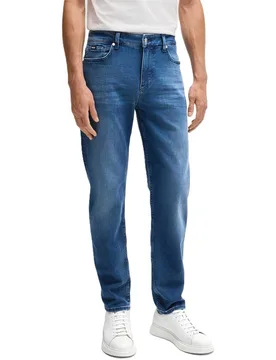 Mens Mid Rise Slim Fit Five Pocket Jeans In Medium Blue - Size 38w/32l - BOSS - FashionsVida