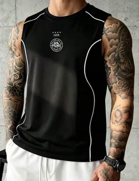 Camiseta sin mangas deportiva con ribete de bloques de color para hombre - Shein - FashionsVida