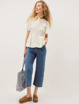 Pure Cotton Jersey Frill Detail Blouse Ivory female - Monsoon - FashionsVida