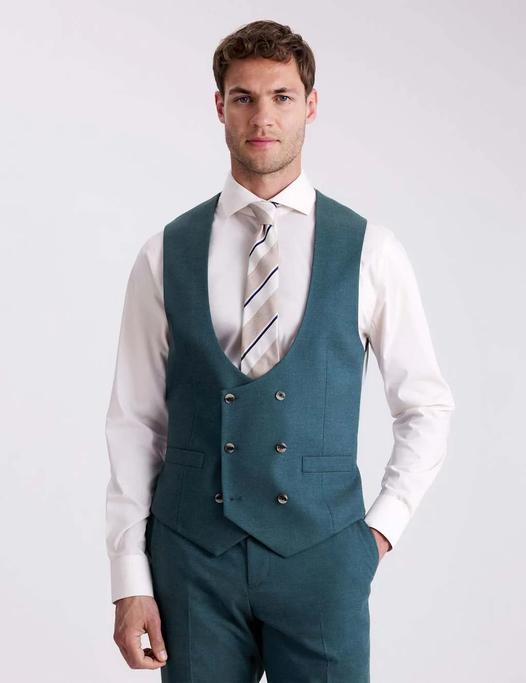 Tailored Fit Waistcoat Teal male - MOSS - FashionsVida