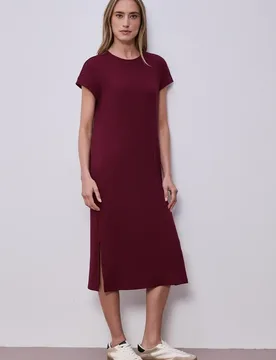 Midi-Kleid aus Jersey in Rippstruktur female Rot - Street One - FashionsVida