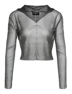 Rhinestone-Embellished Cropped Hoodie