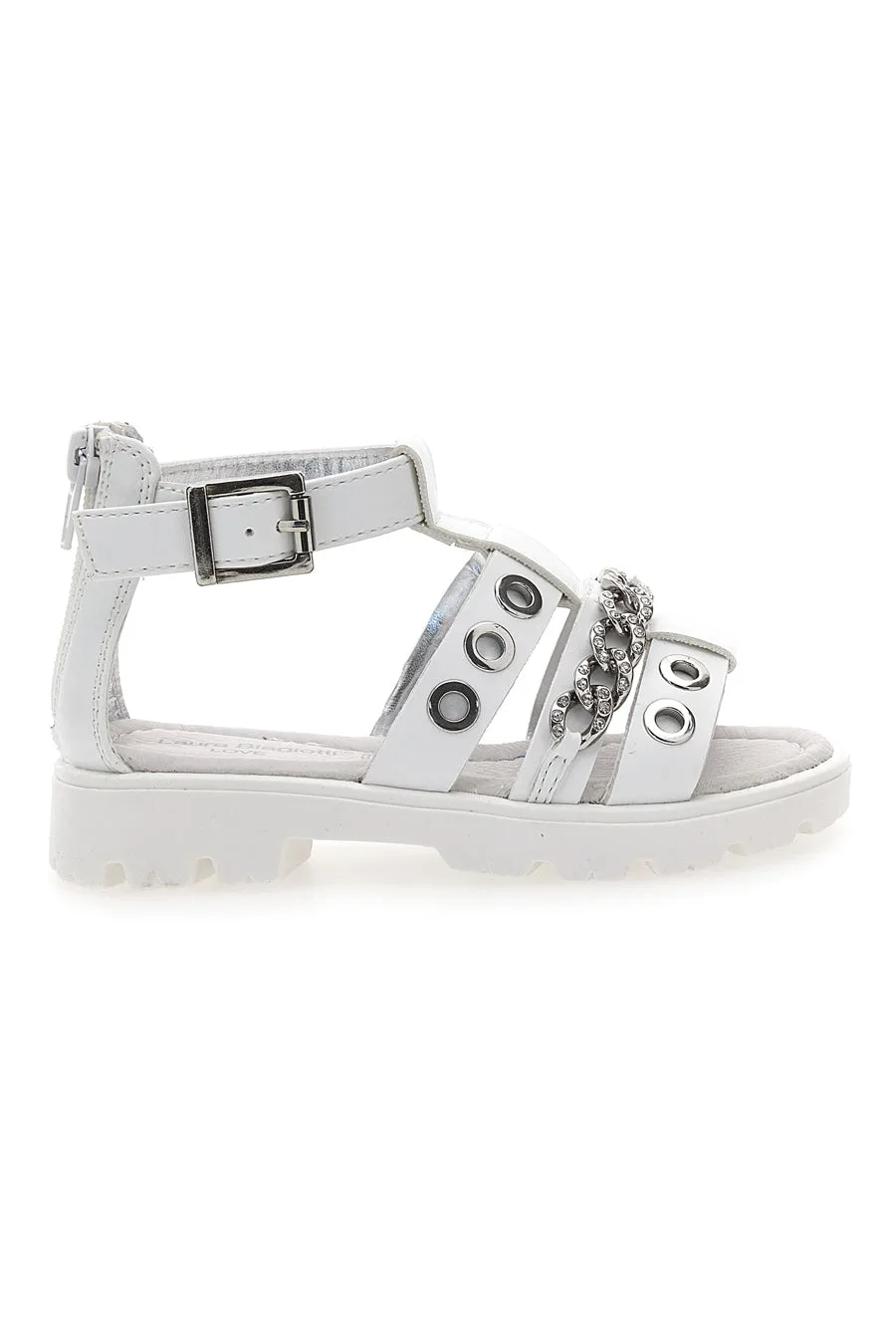 Sandali bianchi con strass e borchie silver AG1728616312 28 - Laura Biagiotti - FashionsVida