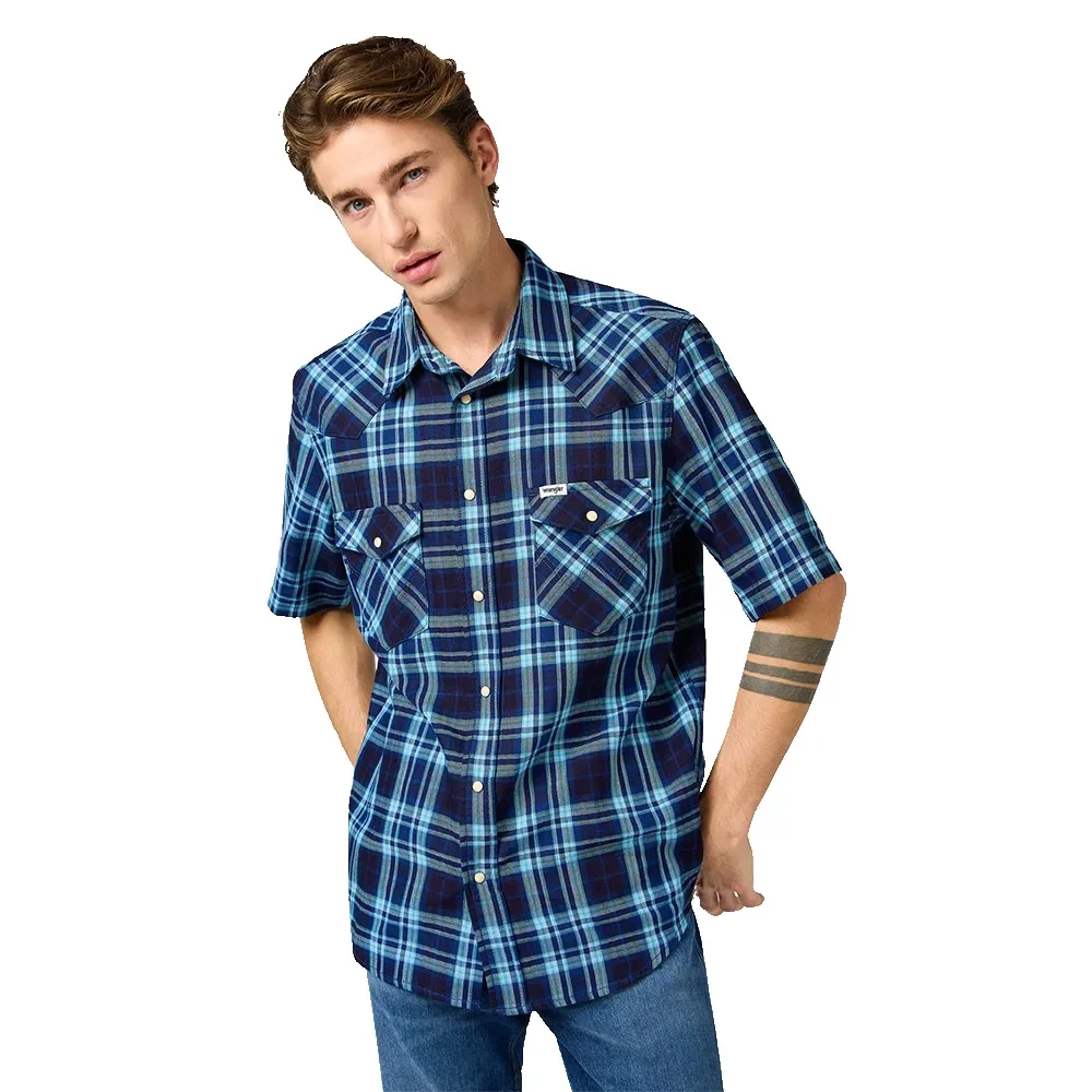 Camicia A Maniche Corte Western Latigo Indigo S - Wrangler - FashionsVida