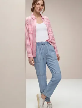 Mid Waist Slim Leg Hose im Washed-Look female Blau - Street One - FashionsVida