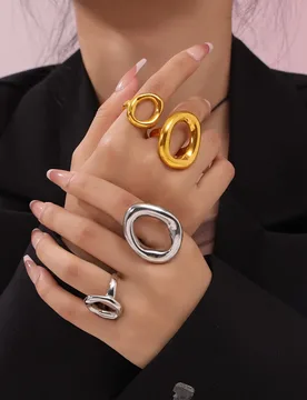INS Style Korean Minimalist Geometric Hollow Ring Irregular Circle Gold Plated Titanium Steel Fashion Jewelry for Women - Aliexpress - FashionsVida