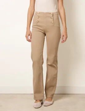Triple Button Front Jeans - M / BEIGE - female - Blue Vanilla - FashionsVida